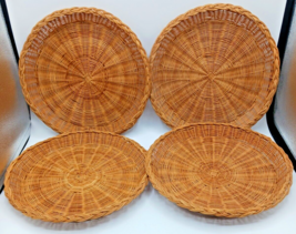 Vintage NEVCO Wicker Bamboo Paper Plate Holders Set of 4 10&quot; - £9.44 GBP