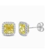 Ohrstecker mit Halo-Diamant im Kissenschliff, 2,50 Karat, gelb,... - £56.06 GBP