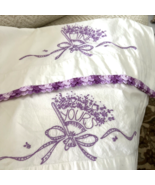 Vintage Pillowcases Hand Embroidered Floral Fan Ribbon Crochet Edge Estate Pcs - £19.74 GBP