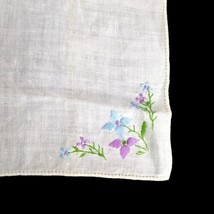 VTG Hanky Handkerchief Off White w Blue Purple Embroidered Flowers 10” W... - £7.98 GBP
