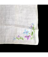 VTG Hanky Handkerchief Off White w Blue Purple Embroidered Flowers 10” W... - £8.15 GBP