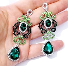 Green Chandelier Earrings, Rhinestone Austrian Crystal Jewelry, Bridesmaid Drop  - $33.58