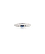 925 Sterling Silver Blue Sapphire Diamond Ring Stackable Blue Sapphire Ring - £148.82 GBP