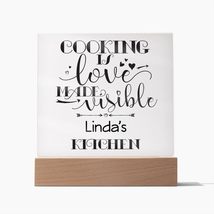 Linda - Cooking Is Love - Square Acrylic Plaque Personalized Name - £31.42 GBP