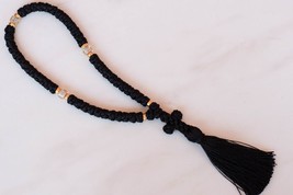 50 Knots black prayer rope with white gold beads Orthodox Christian Brojanica - £19.21 GBP