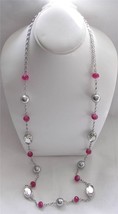 Loft Fashion Necklace Silvertone with Fuchsia and Silver Beads and Crystals - £5.13 GBP