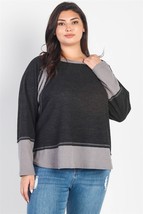 Plus Charcoal &amp; Grey Colorblock Waffle Knit Long Sleeve Top 1XL - £31.35 GBP+