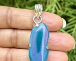 925 Sterling Silver Plated, Bottle Green Druzy Geode Agate Stone Pendant, 7 - $12.73