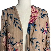 Charlotte Russe Open Front Kimono Top L Taupe Floral Ruffle Long Sleeves Rayon - £22.25 GBP