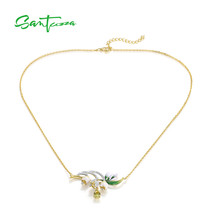Pure 925 Sterling Silver Necklace For Woman Green Stones White CZ Flower Necklac - £57.47 GBP