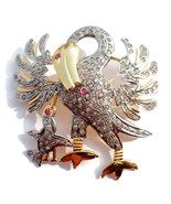 Victorian 3.50ct Rose Cut Diamond Ruby Pelican In Her Piety Brooch - £872.94 GBP