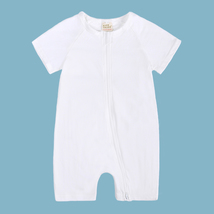 Short Sleeve Short Baby ROMPER White 6-12 Mo Cotton Double Zipper One Piece Cozy - £10.22 GBP