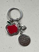 Red Enamel SIlvertone APPLE Thank YOU TEACHER Key Ring Backpack Decorati... - £7.45 GBP