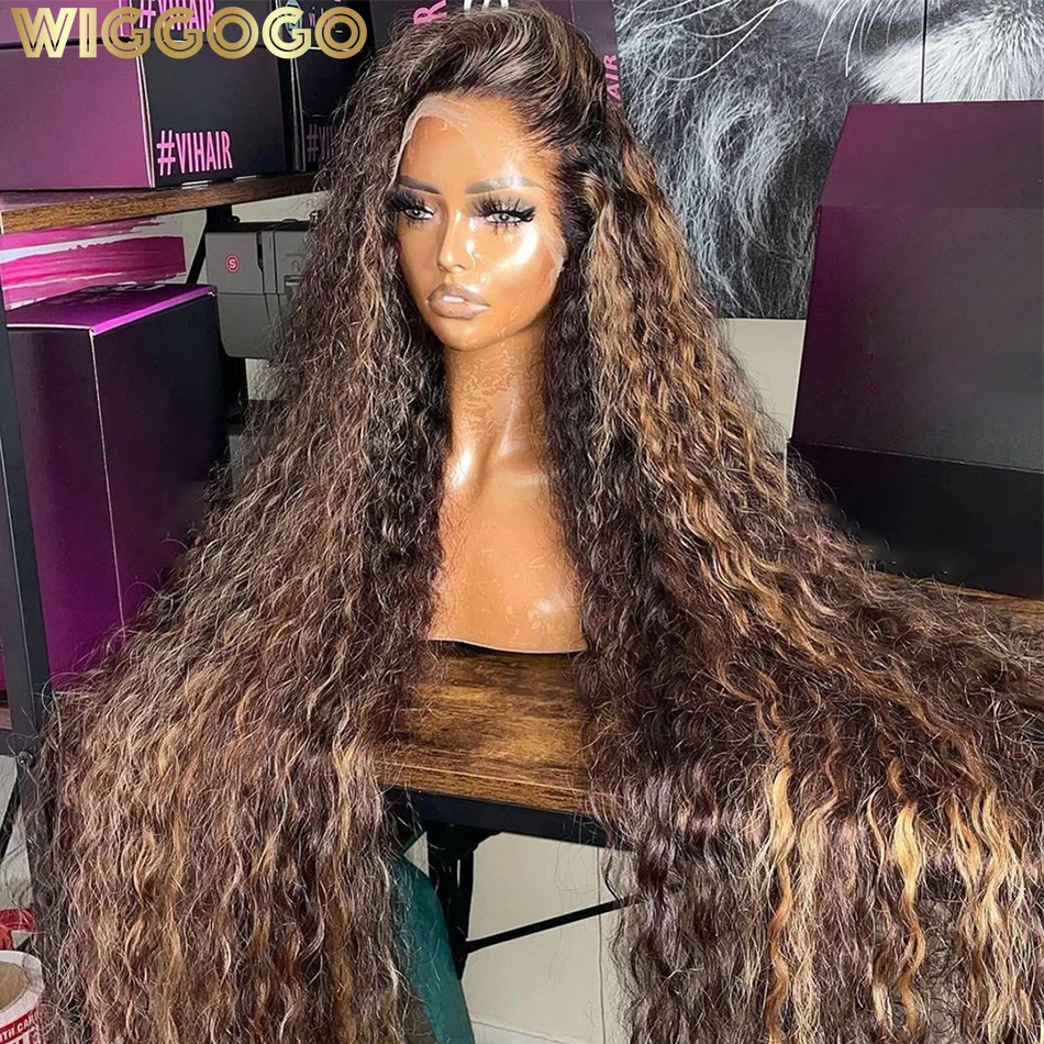 Wiggogo 13x6 Highlight Curly Lace Front Human Hair Wig 13X4 Loose Deep Wa - £69.18 GBP+