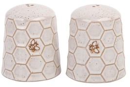Honeycomb Salt &amp; Pepper Shakers Set White Ceramic Embossed New - $13.06