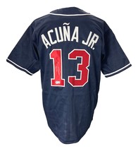 Ronald Acuna Jr Firmado a Medida Azul Marino Estilo Profesional Béisbol Camiseta - £132.21 GBP
