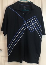 Izod XFG Mens Large Black Blue Geometric Short Sleeve Polo Shirt Cool FX Golf - £7.76 GBP