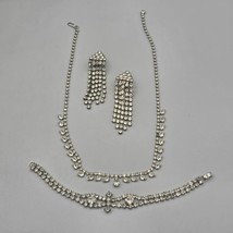 Prong Set Rhinestone Jewelry Lot Necklace Bracelet Clip On Earrings Dangle - £30.12 GBP