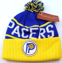 Indiana Pacers Mitchell &amp; Ness NBA Basketball Team Logo Pom Pom Knit Hat Beanie - £18.18 GBP