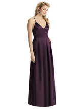 After Six 1521..Pleated Skirt Satin Maxi Dress with Pockets..Aubergine..... - $73.15