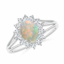 ANGARA Oval Opal Triple Shank Floral Halo Ring for Women in 14K Solid Gold - £1,160.02 GBP