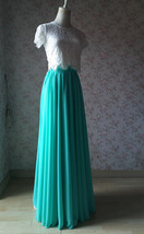 Blue Green Maxi Chiffon Skirt Outfit Women Custom Plus Size Chiffon Maxi Skirt image 5