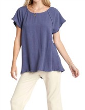 Umgee laura linen blend top in Denim Blue - size XL - £29.03 GBP