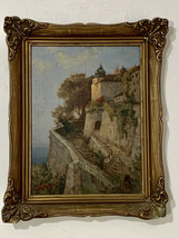 Antique Oil Painting Signed Baldoni, Antique Convent Castle in Greece 40 x 30 cm - £305.39 GBP