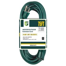75 Ft Outdoor Extension Cord - 16/3 Sjtw Durable Green Electrical Cable With 3 P - £34.78 GBP