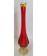 Vintage Viking Glass Amberina Red Yellow Swung Glass Six Petal Footed Va... - $59.40