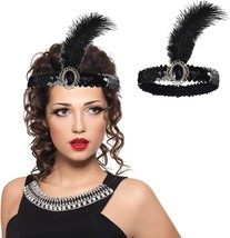 1920s Flapper Headbands for Women Roaring Hairband Black Flapper Headpiece Beade - £15.50 GBP