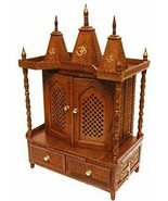 L 30&quot; X D 15H 42&quot; Pooja Mandir Handmade Solid Wood with Brass Antique Be... - £720.28 GBP