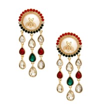 Gold Plated Vintage Teardrop Pear Cut Red &amp; Green Multi Color Bee Earrings 1.25&quot; - £38.70 GBP