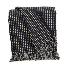 52" X 67" Black and White Woven Cotton Striped Throw Blanket with Tassels - $1,736.13 MXN