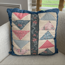 Vintage 14” Square Quilt Pillow Blue Pink County Cottage - $34.20
