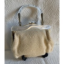 Vintage Ivory Bead handbage Purse with White Pearl handle and accents - $32.42