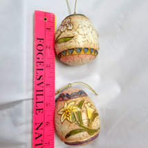 Easter Eggs Lot of 2 Bisque Crackle Painted Floral Eggs Iris Daffodil Hanging - $6.52