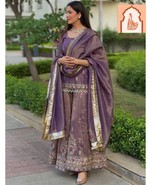 &quot;Lavender Designer Party Wear Top Palazzo Set - Twil Gold Net with Embro... - $65.00
