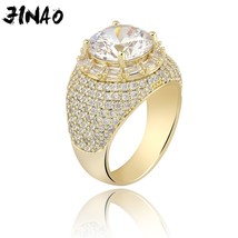 JINAO Hip Hop Big Round Zircon with Micro Paved  Gold Silver Color  Bling Iced O - £21.45 GBP