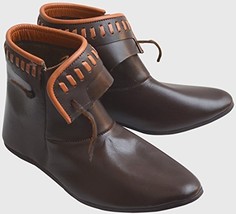 Medieval Leather Renaissance Shoes Ankle Length ABS (Natural Leather, 11) - £57.74 GBP