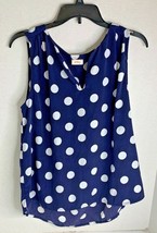 Pixley Womens Sz M blue White Polka Dot Tank Top Shirt Sleeveless VNeck Hi Low - $9.91