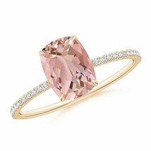ANGARA Thin Shank Cushion Morganite Ring with Diamond Accents in 14K Gold - £1,091.93 GBP