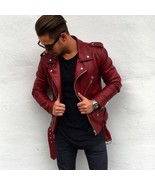 New Men Genuine Lambskin Leather Jacket Maroon Slim fit Biker Motorcycle... - £55.38 GBP+