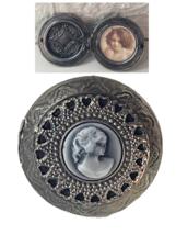 Mourning Carved Cameo Locket w/ Victorian Child Photo Stretchy - Size 7.... - £201.23 GBP