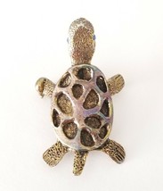 Vintage Signed Mr WE Jewelry Turtle Gold Tone Brooch Pin Sea Animal Nautical - £19.52 GBP