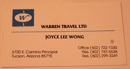 Warren Travel LTD Vintage Business Card Tucson Arizona bc5 - £3.02 GBP