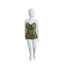 Vintage 80s Carlisle Gold Lame Disco spaghetti strap top 8 - £30.58 GBP