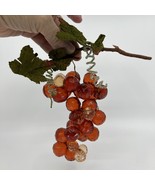 Vintage MCM Orange Amber Lucite Grape Cluster W/Velvet Textured Leaves C... - $30.00