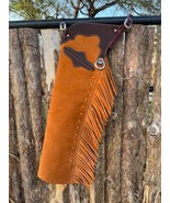 Handmade Western Shotgun Chaps Suede Hide Buck-stitched with Fringe Cowb... - £69.73 GBP+