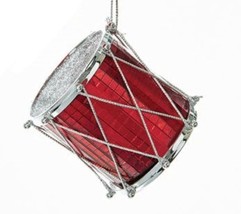 Kurt Adler Red Mirrored Silver Glittered Drum Instrument Christmas Tree Ornament - £6.93 GBP
